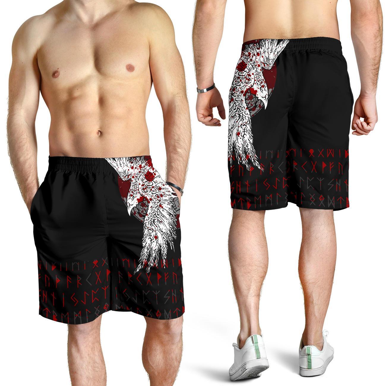 Custom Viking Men's Shorts Mystical Raven Tattoo Blood