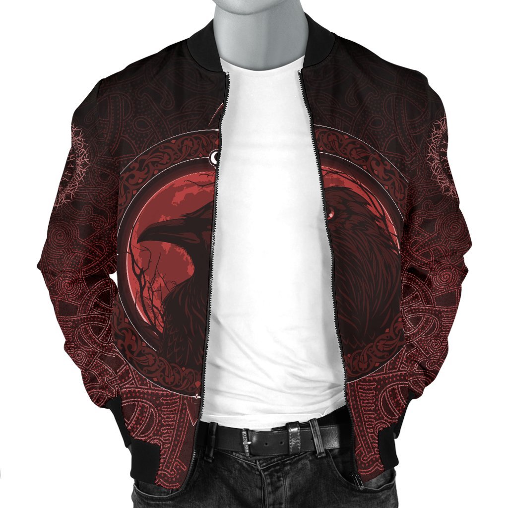 Viking Bomber Jacket Ethnic Odin Raven Red Style Ver02