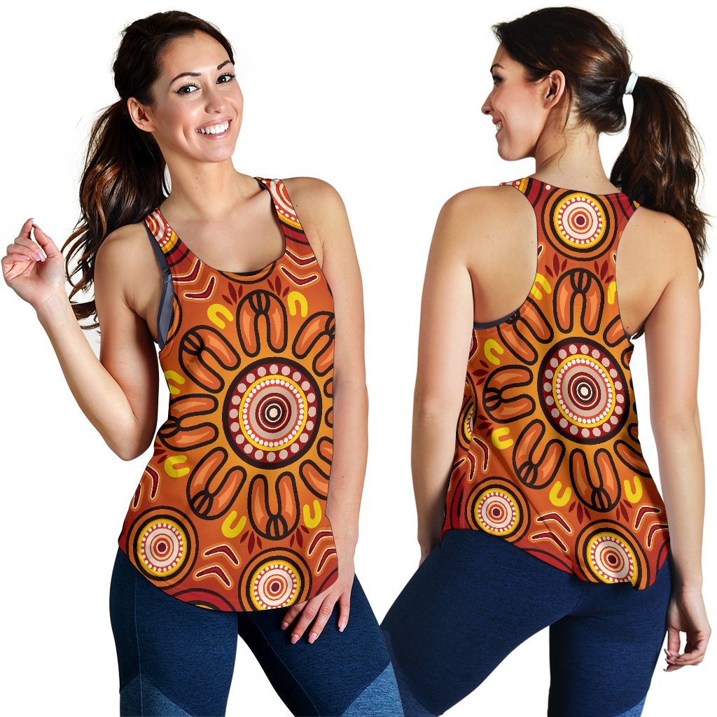 Aboriginal Women's Racerback Tank - Circle Flowers Patterns VER01