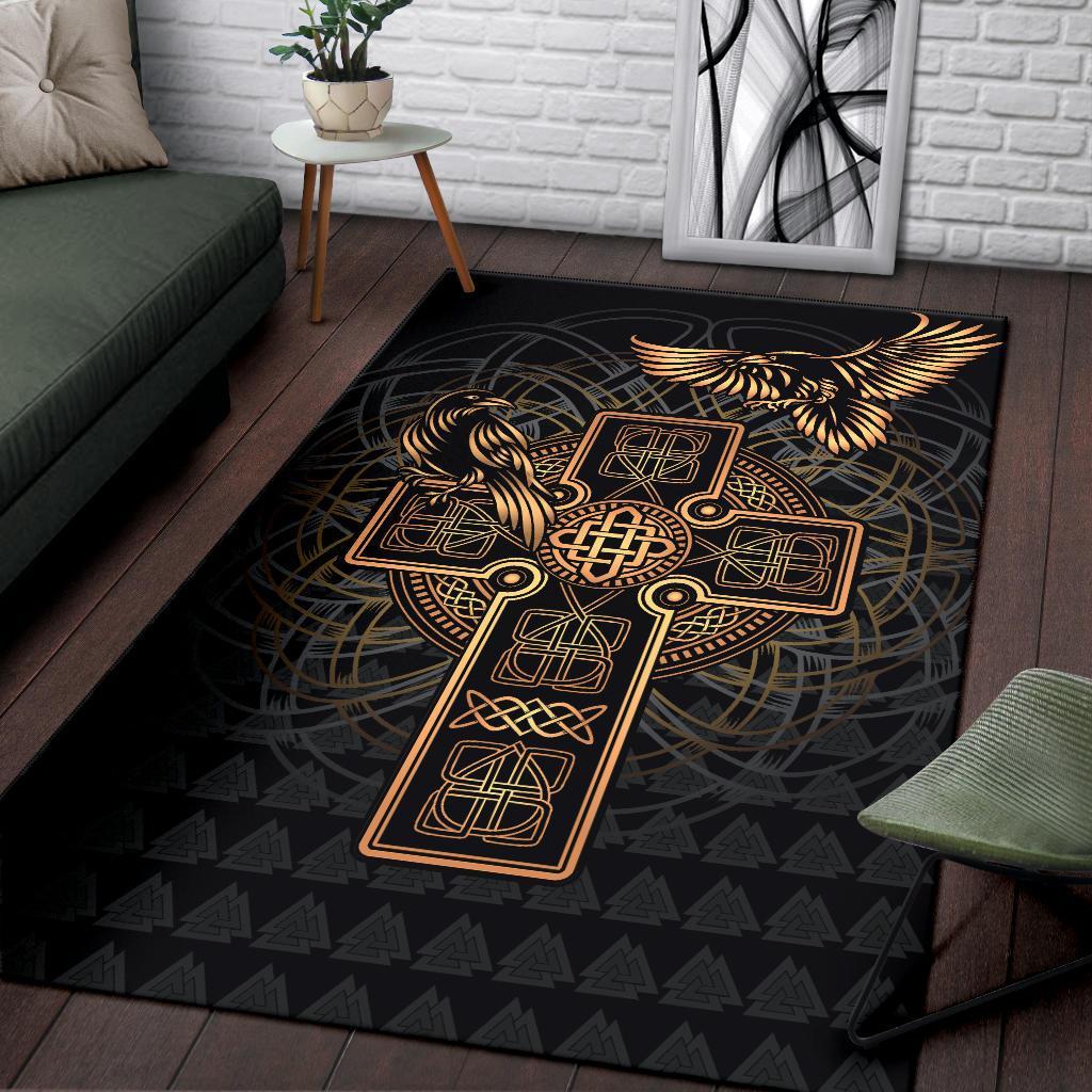 Viking Area Rug Odin's Celtic Raven Tattoo