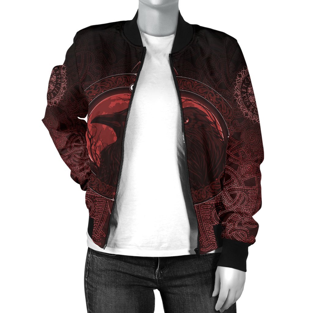 Viking Bomber Jacket Ethnic Odin Raven Red Style Ver01