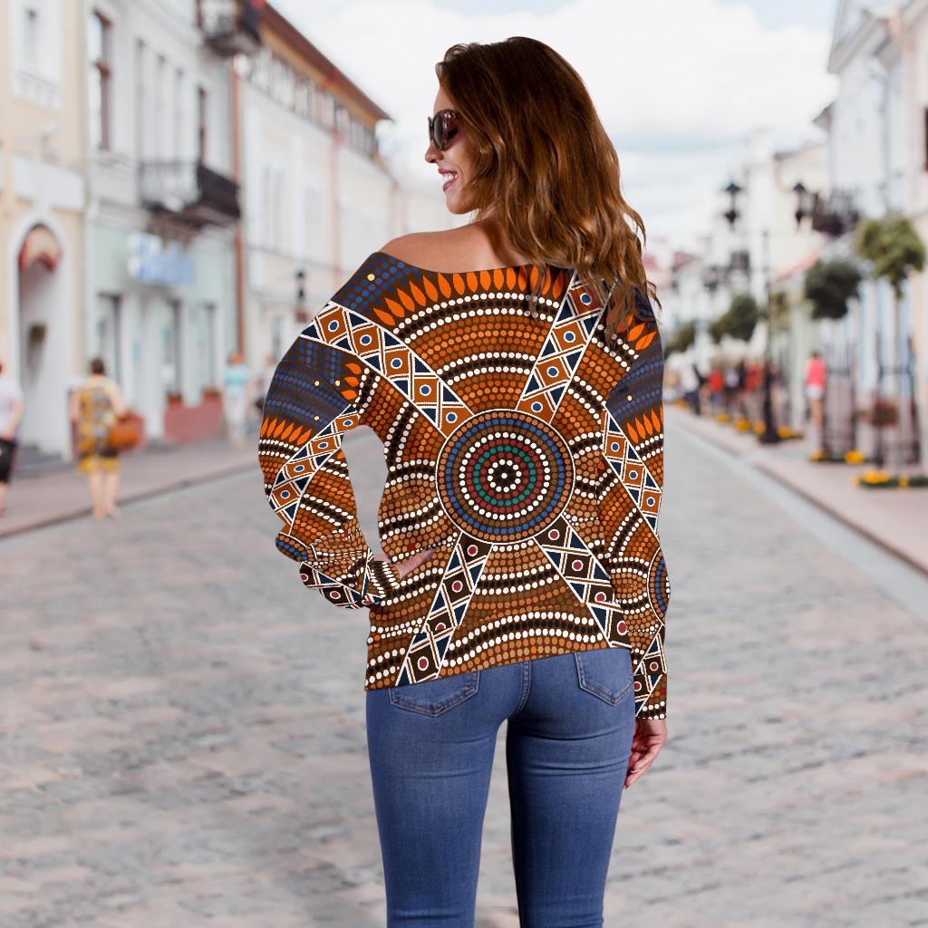 Women's Off Shoulder Sweater - Aboriginal Dot Painting Sweater Ver01