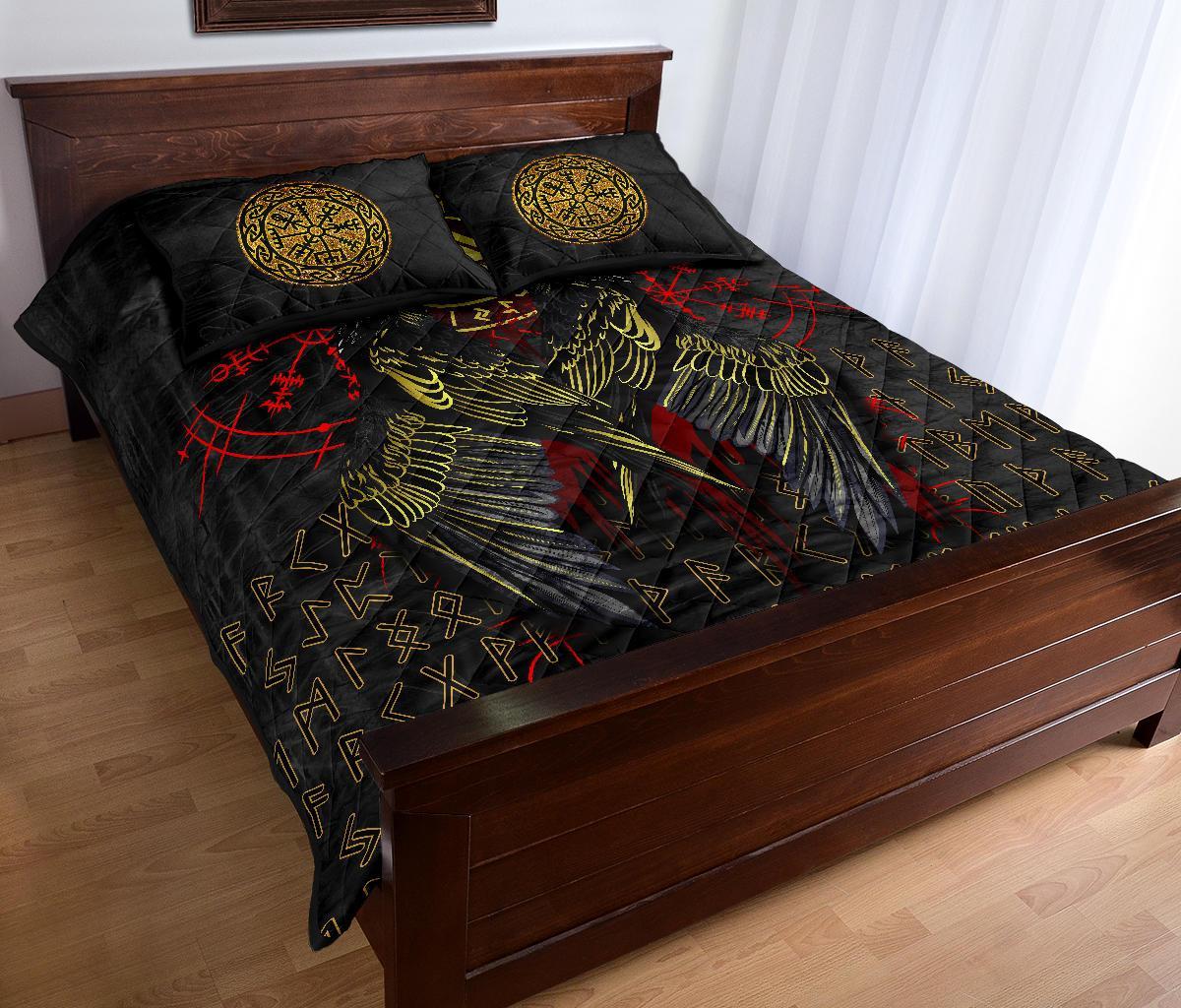 Viking Quilt Bedding Set Viking Valknut and Ravens Tattoo