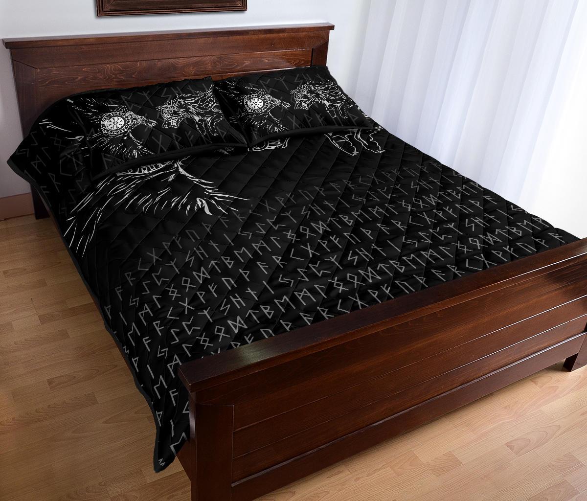 Viking Quilt Bedding Set Raven and Wolf Special Tattoo