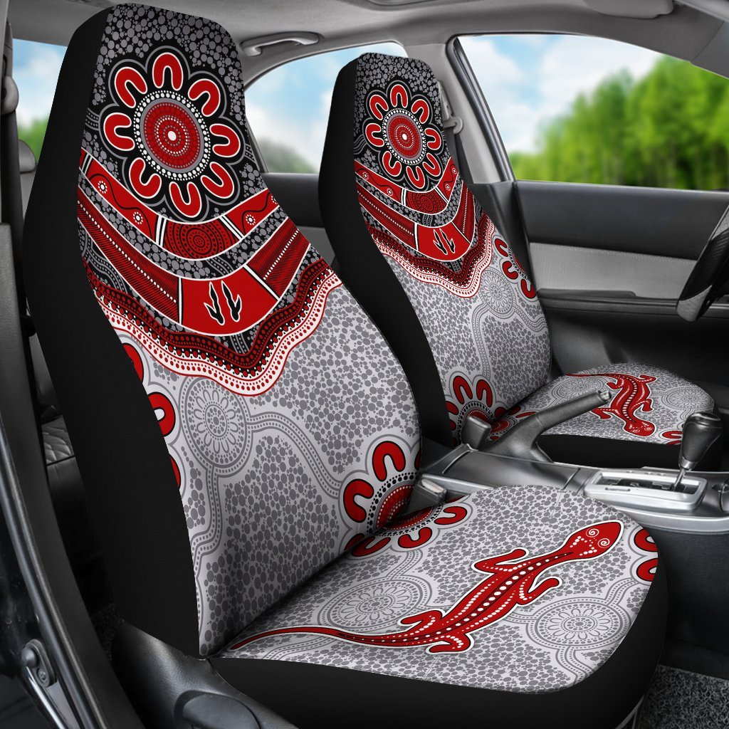 Aboriginal Car Seat Cover - Indigenous Boomerang and Lizard Art