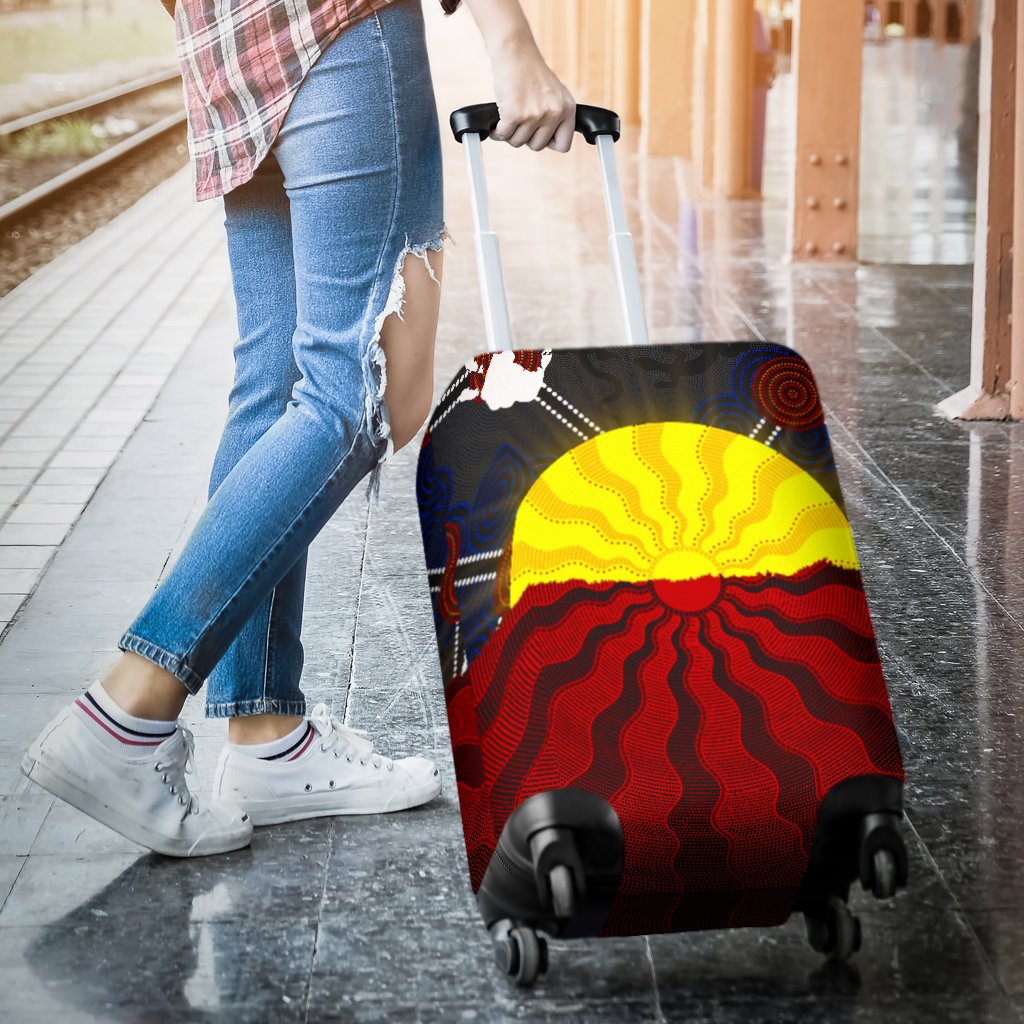 Aboriginal Luggage Covers - Aboriginal Lives Matter Flag Sun Dot Painting