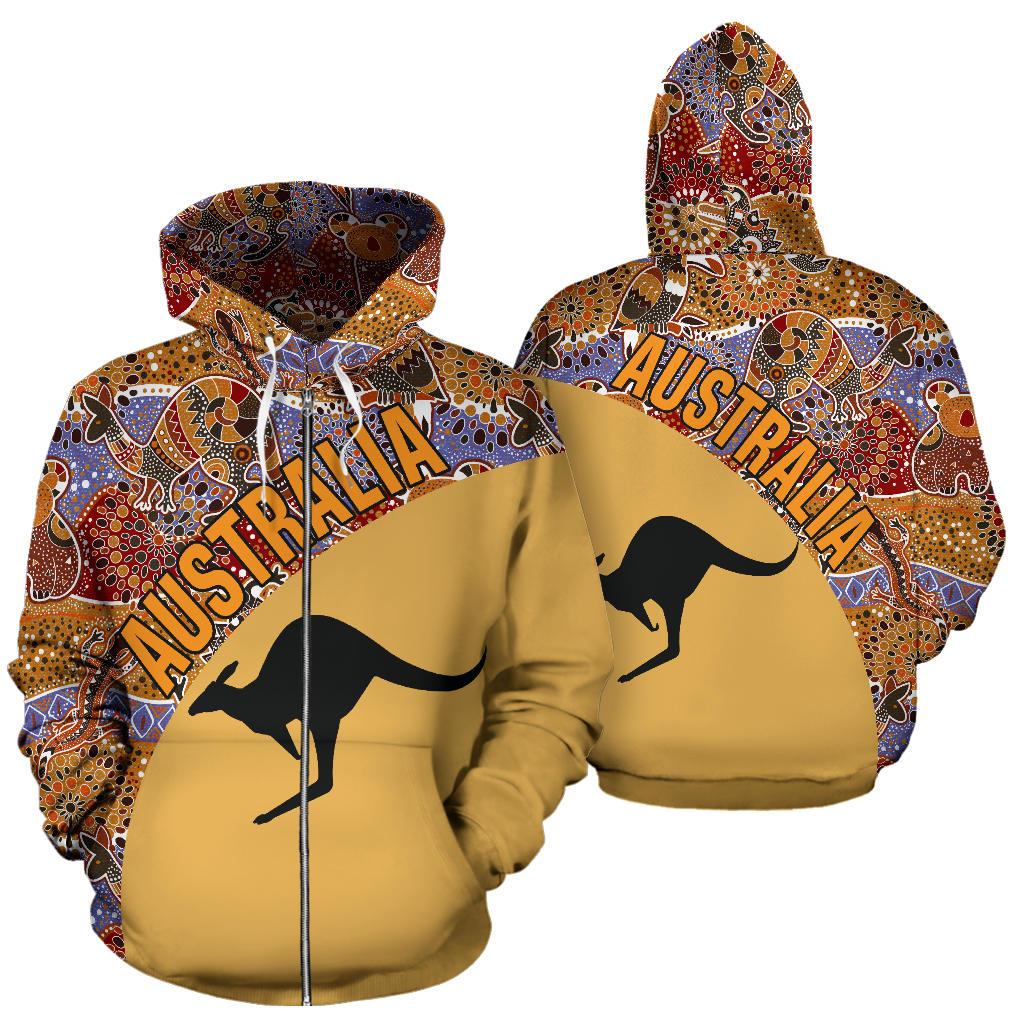 Aboriginal Zip Hoodie - Kangaroo Patterns Koala