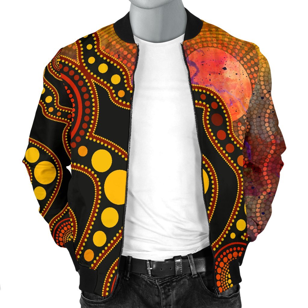 Aboriginal Bomber Jacket - Australia Indigenous Flag Circle Dot Painting Art (Golden)