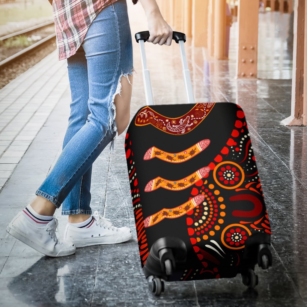 Aboriginal Luggage Covers - Aboriginal Boomerangs With Dot Painting Pattern