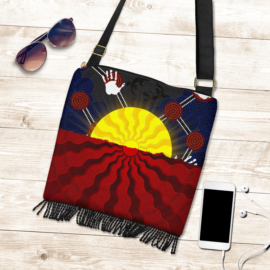 Aboriginal Boho Bags - Australia Indigenous Flag Sun Dot Painting