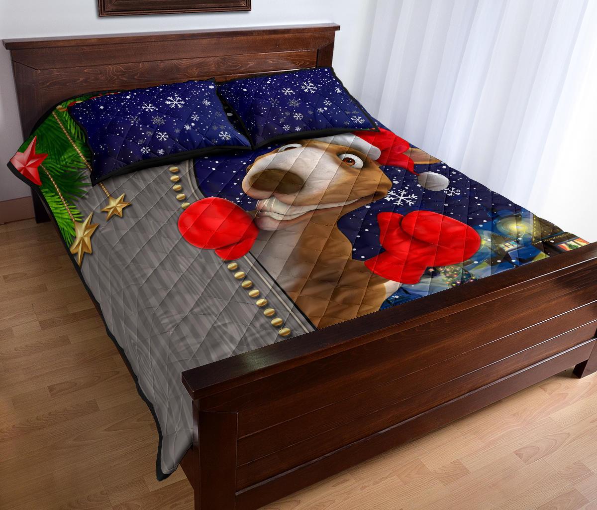 Christmas Quilt Bed Set - Funny Kangaroo Christmas-