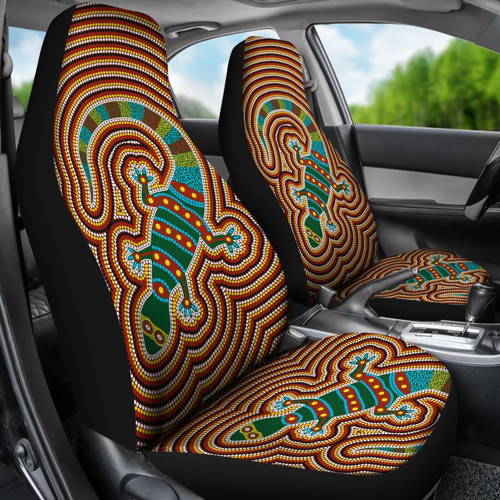 Aboriginal Car Seat Cover - Lizard Dot Painting Patterns