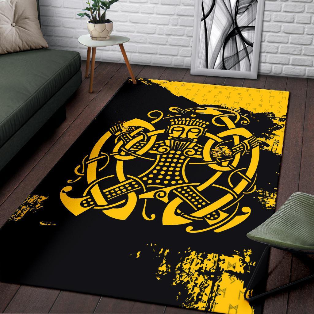 Viking Area Rug Loki Bound Triskele Rune Gold