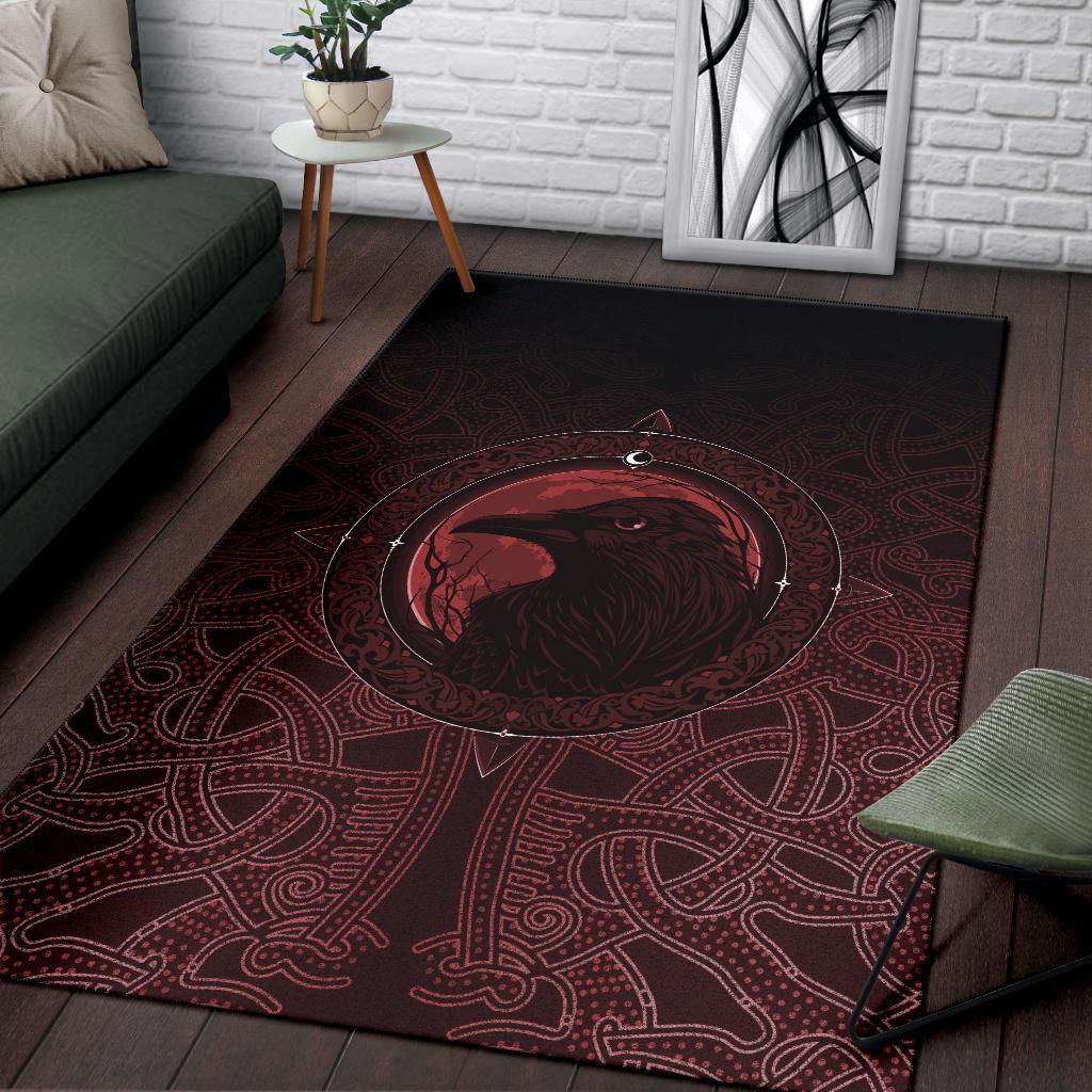 Viking Area Rug Ethnic Odin Raven Red