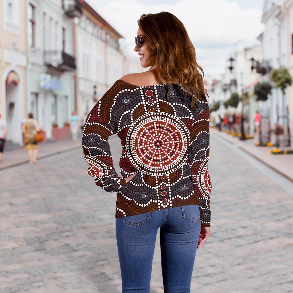 Women's Off Shoulder Sweater - Aboriginal Dot Painting Sweater Ver03
