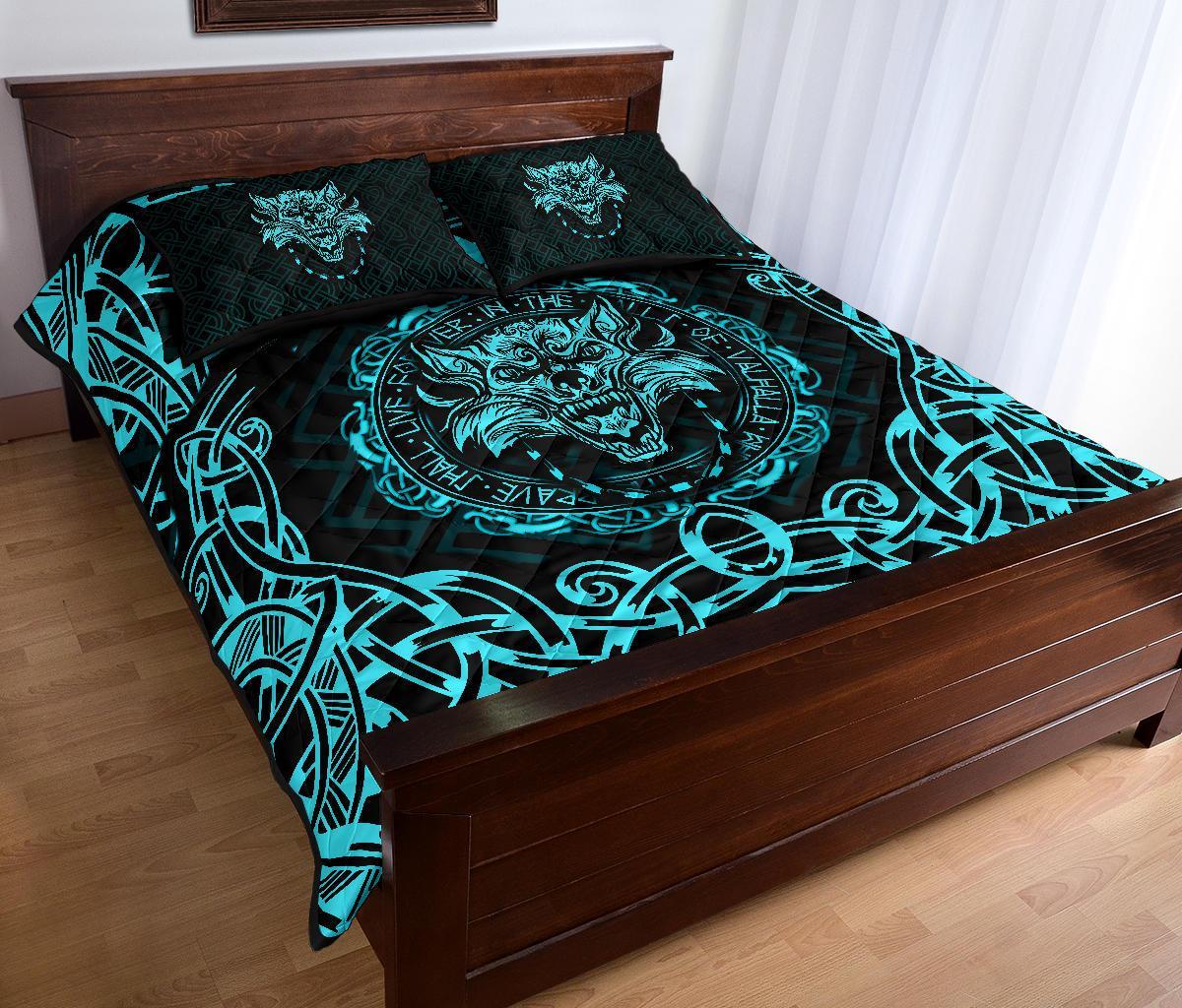 Viking Quilt Bedding Set Fenrir Viking Cyan 3D