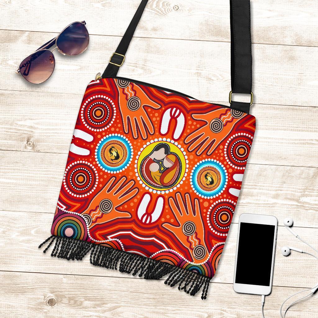 Boho Handbags - Aboriginal Family With Dot Painting art