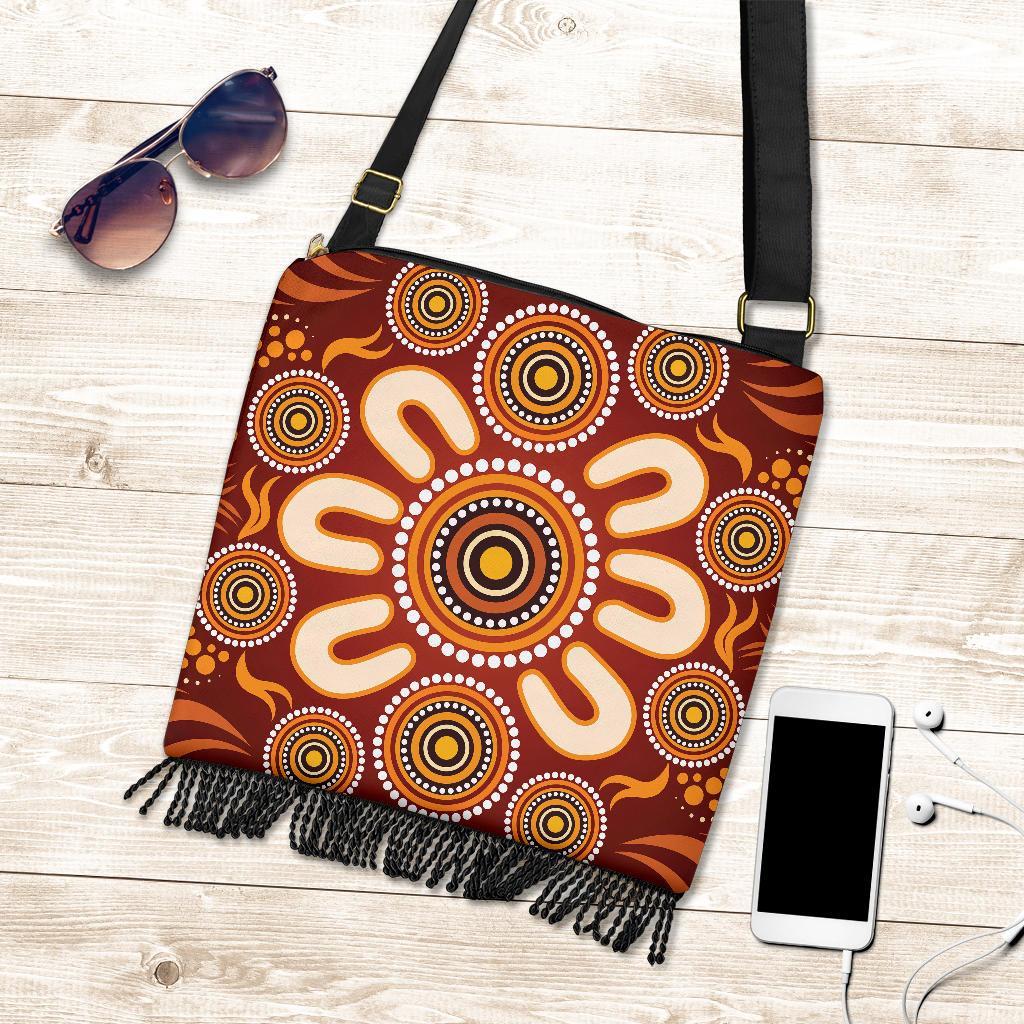 Aboriginal Boho Handbag- Circle Flowers Patterns Ver03