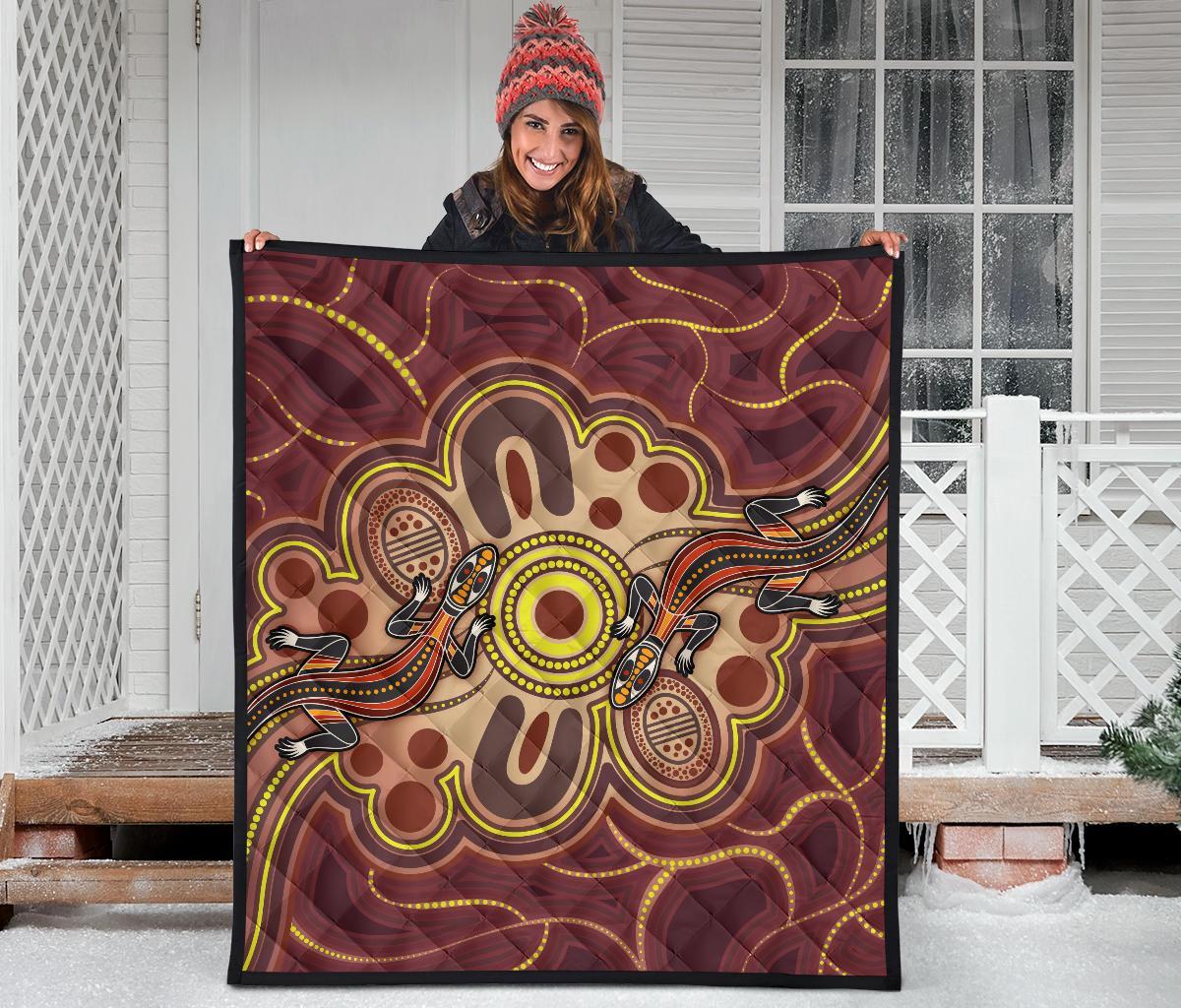 Aboriginal Premium Quilt - Indigenous Lizard Dot Painting Art