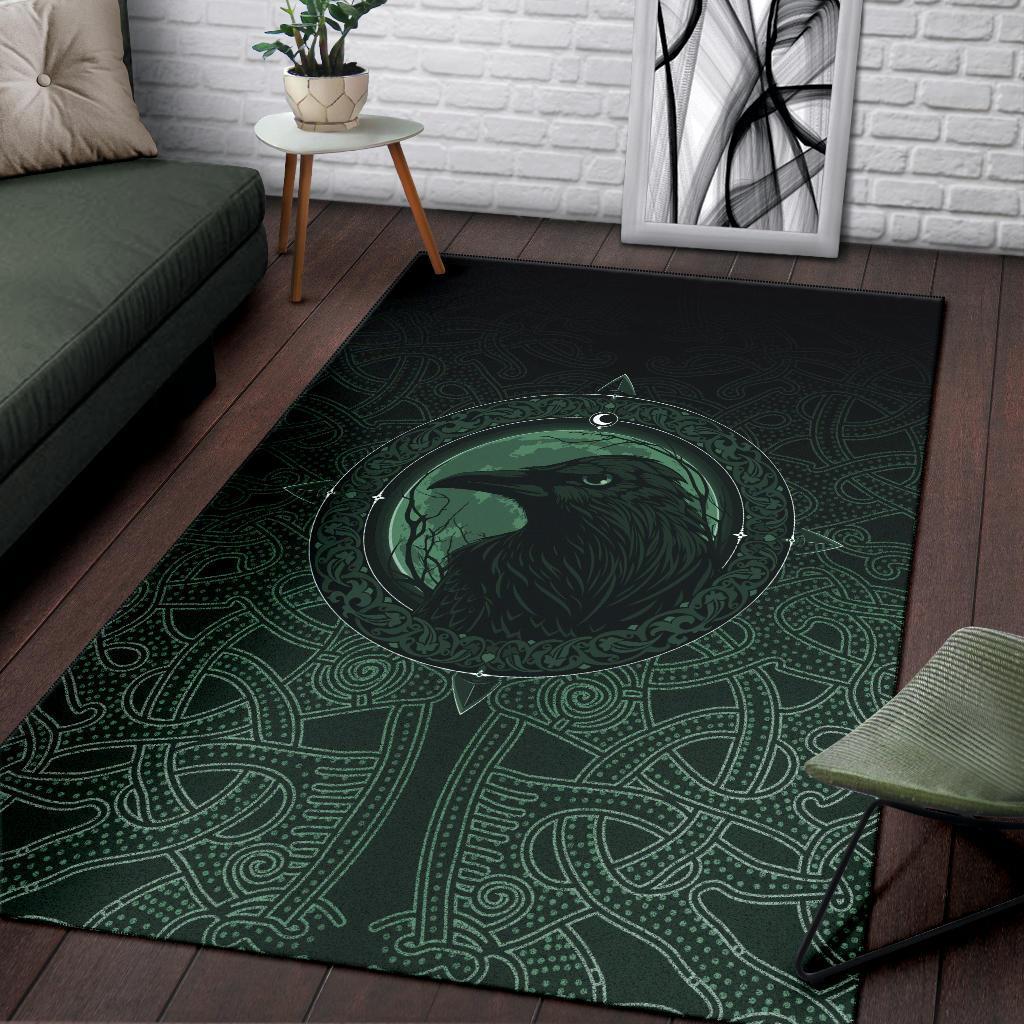 Viking Area Rug Ethnic Odin Raven Green