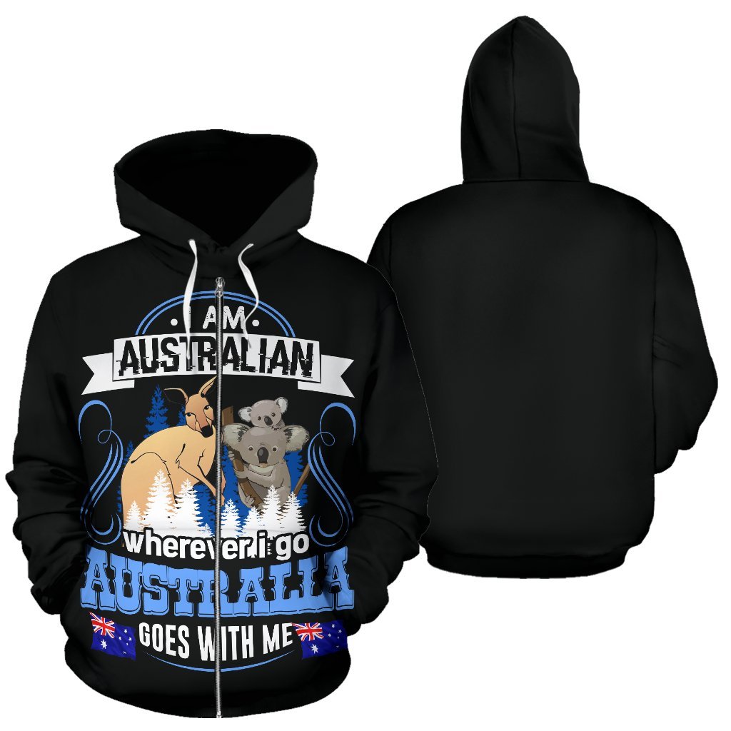 Zip Hoodie - Kangaroo Hoodie Koala Aus Flag Wherever I Go Unisex