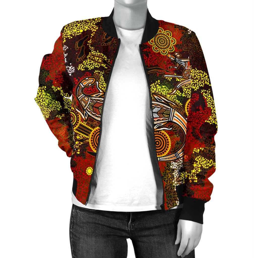 Aboriginal Bomber Jacket - Kangaroo and Lizard Dot Painting Art