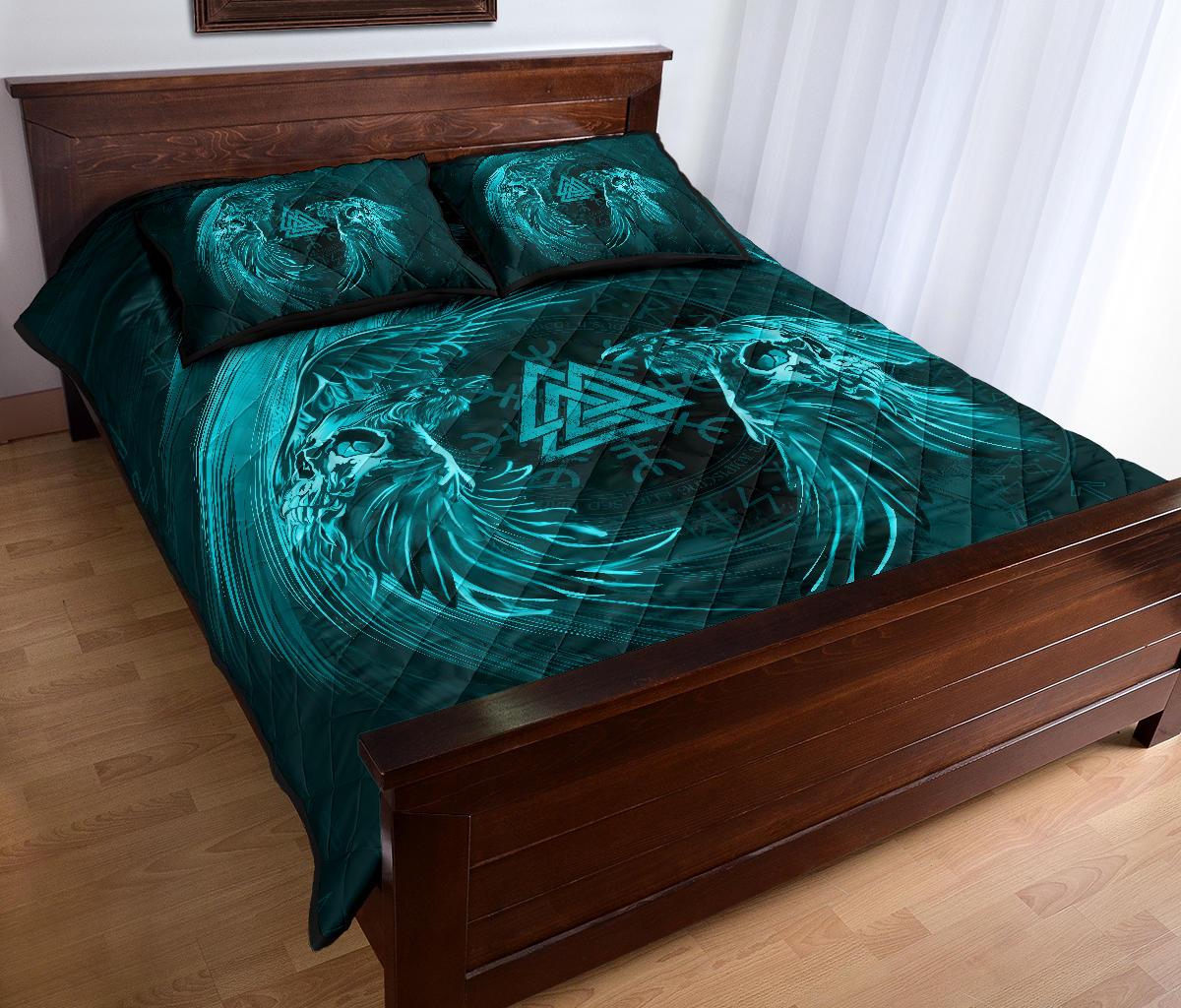 Viking Quilt Bedding Set Ravens Skull Tattoo Ver02