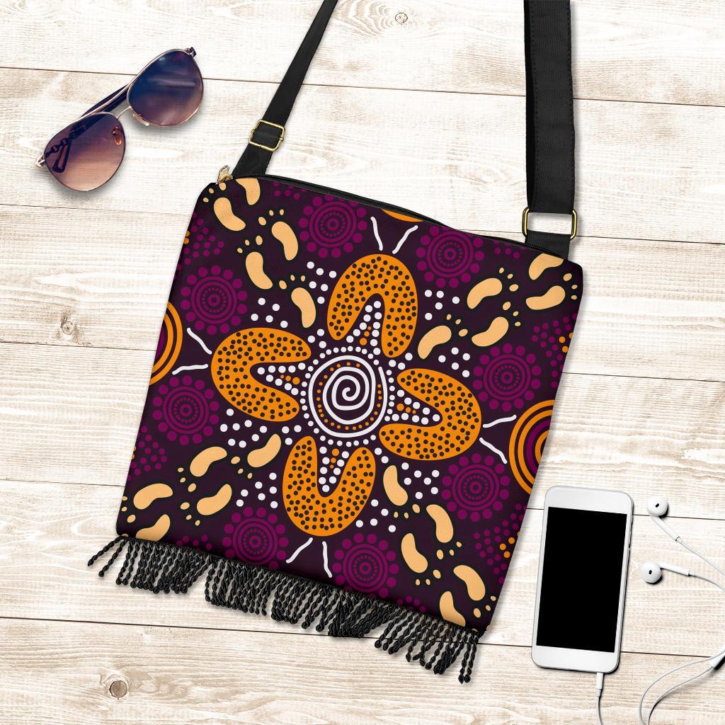 Aboriginal Crossbody Boho Handbag - Flowers Dot Panting Art