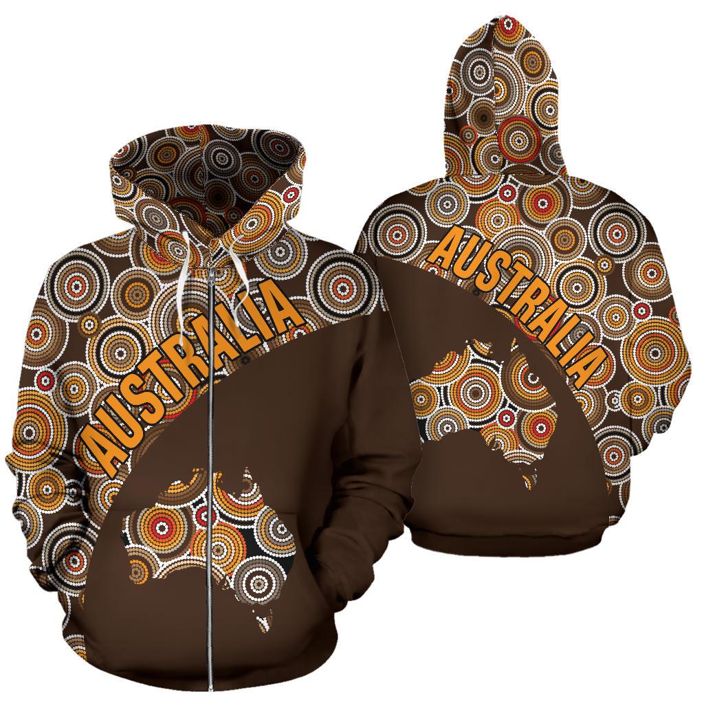 Aboriginal Zip Hoodie - Australia Map Dot Painting All Over Print