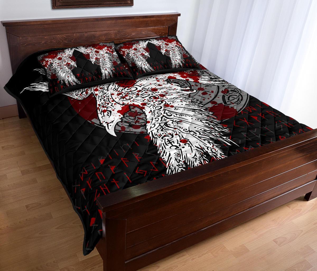 Viking Quilt Bedding Set Mystical Raven Tattoo Blood