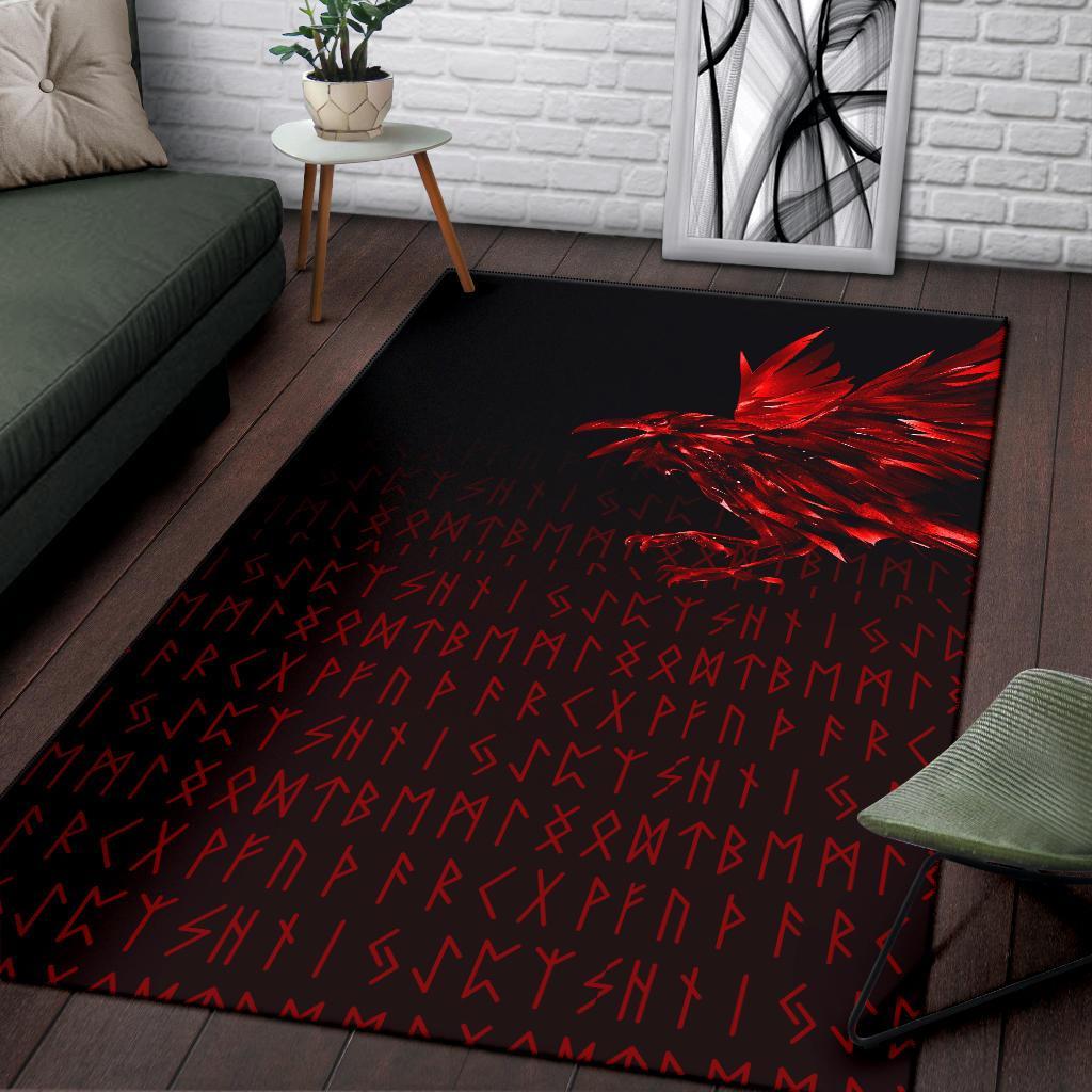 Viking Area Rug The Raven Of Odin Rune Red