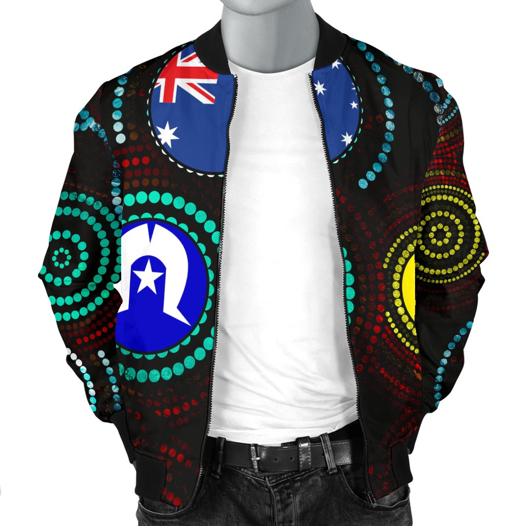 Men Bomber Jacket - Aboriginal Dot Painting & Flag