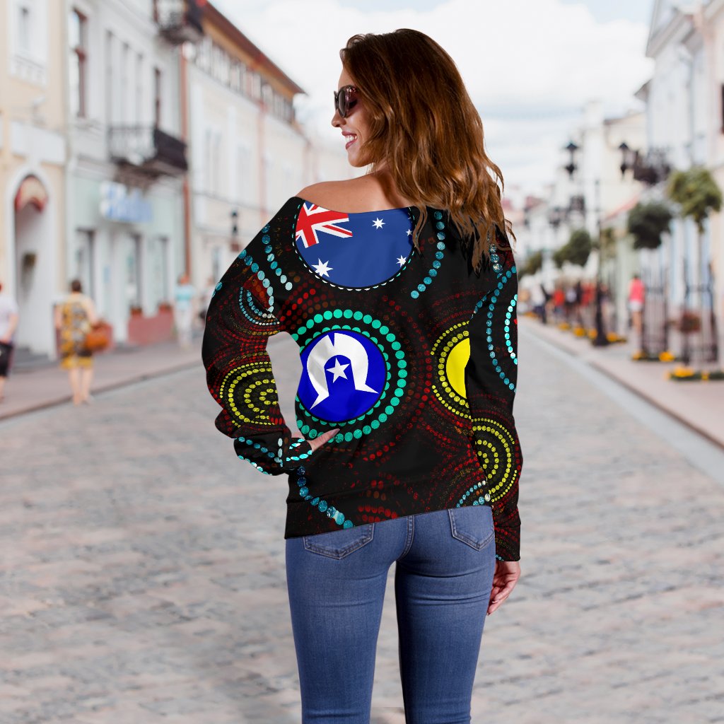 Off Shoulder Sweater - Aboriginal Dot Painting & Flag