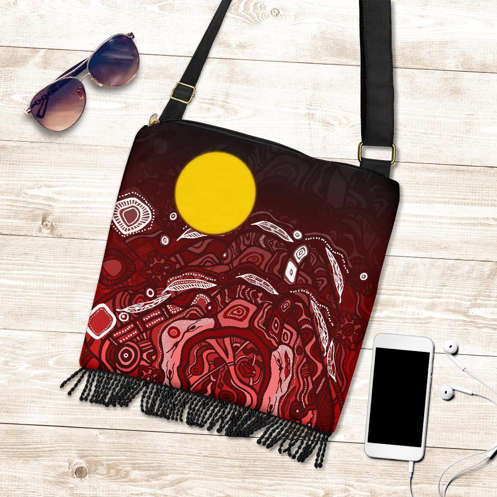 Aboriginal Boho Bag - Red Landscape