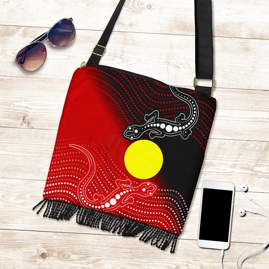 Aboriginal Crossbody Boho Handbag - Two Indigenous Lizard