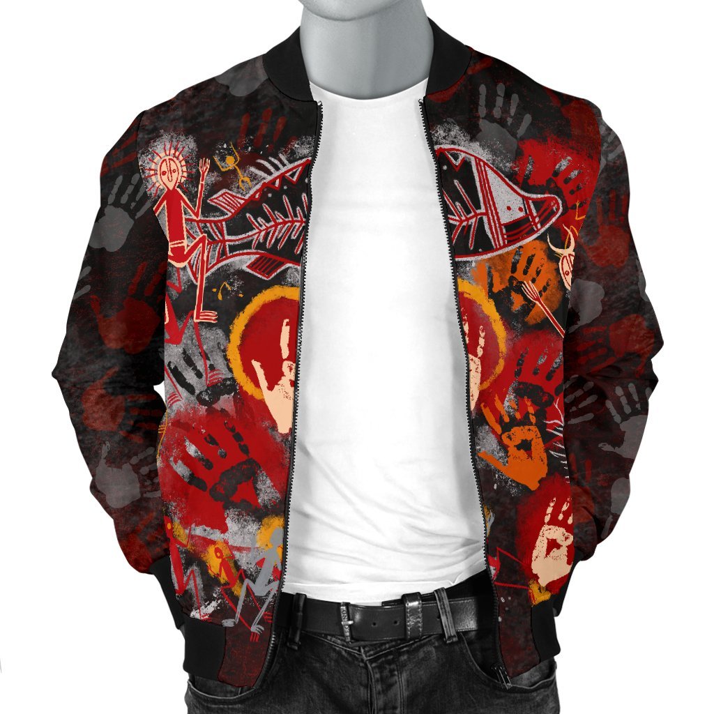 Aboriginal Bomber Jacket - Indigenous Fish Hand Art