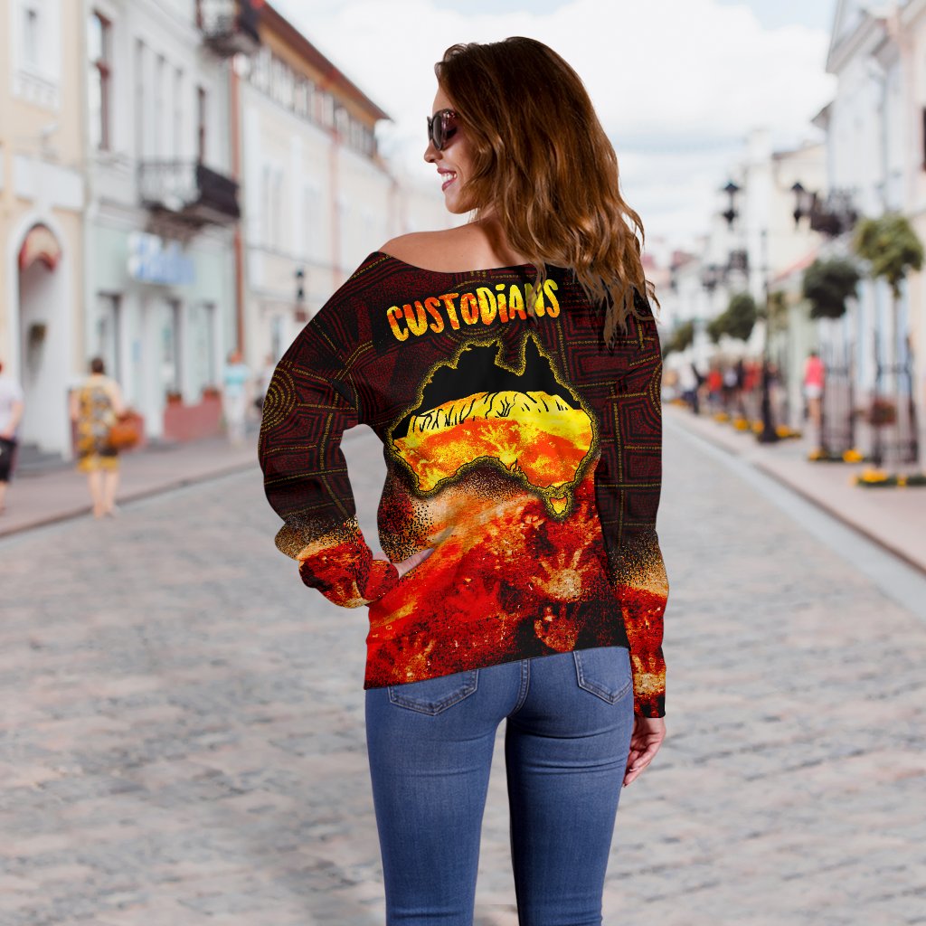 Aboriginal Women's Off Shoulder Sweater - Anangu Custodians