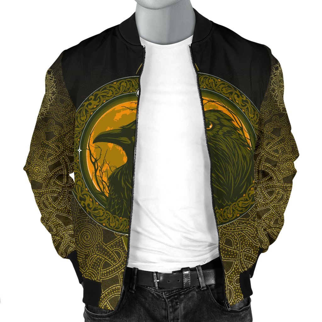 Viking Bomber Jacket Ethnic Odin Raven Gold Style Ver01