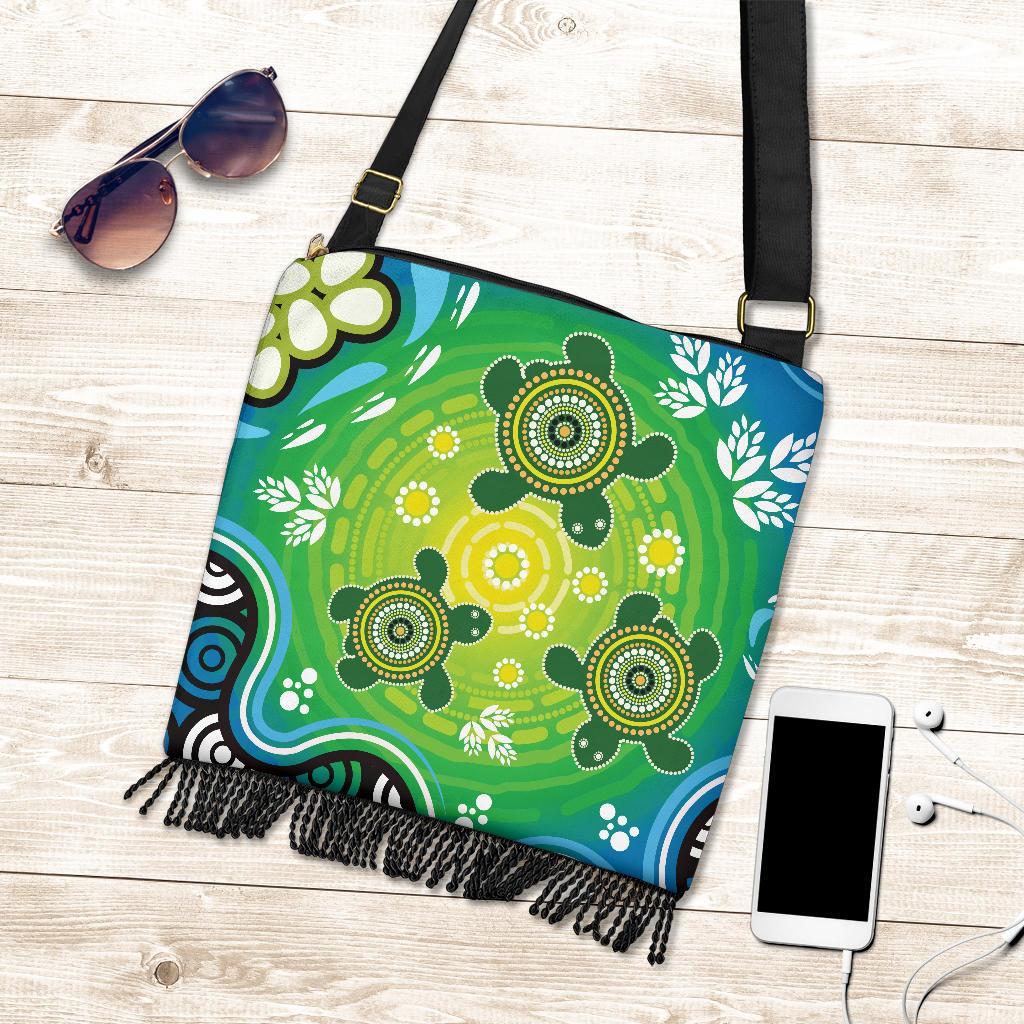 Boho Handbag - Indigenous Green Turtle