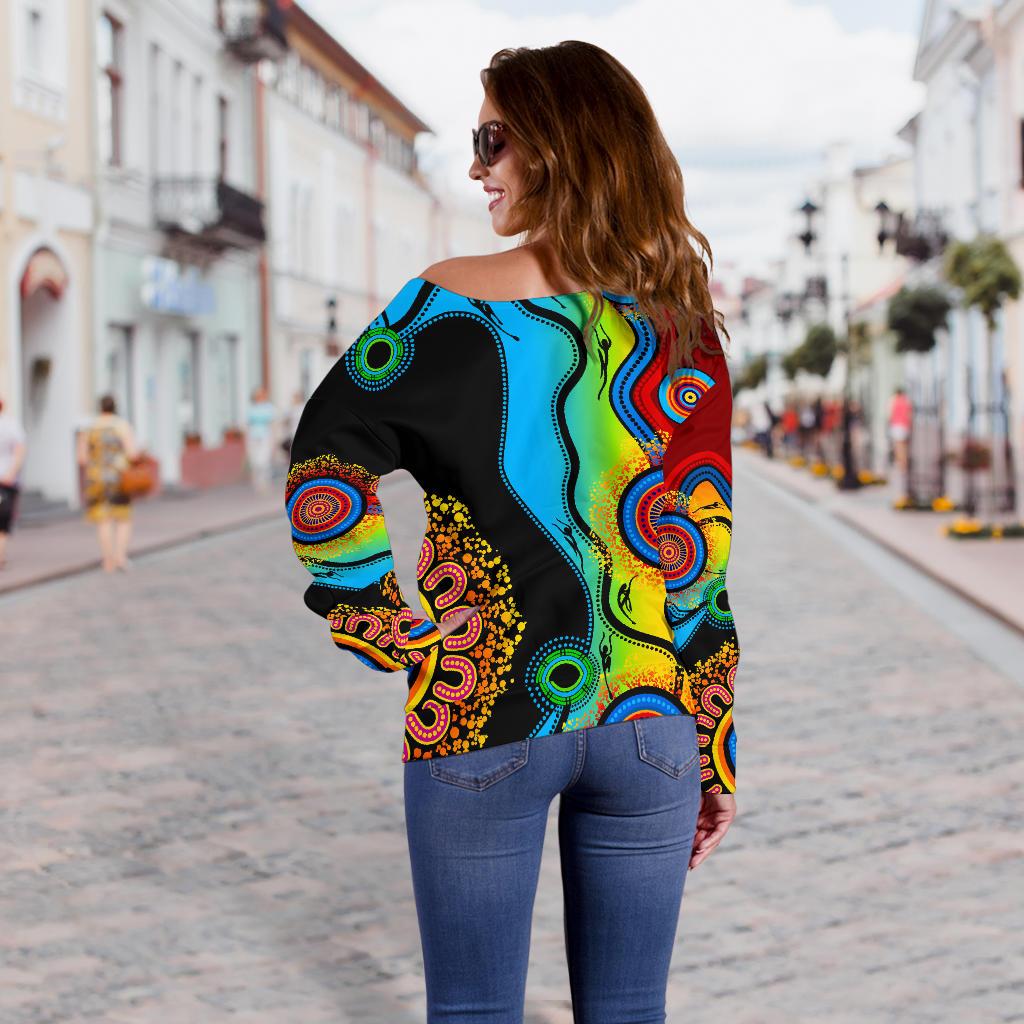 Off Shoulder Sweater - Aboriginal Sweater Blue Dream