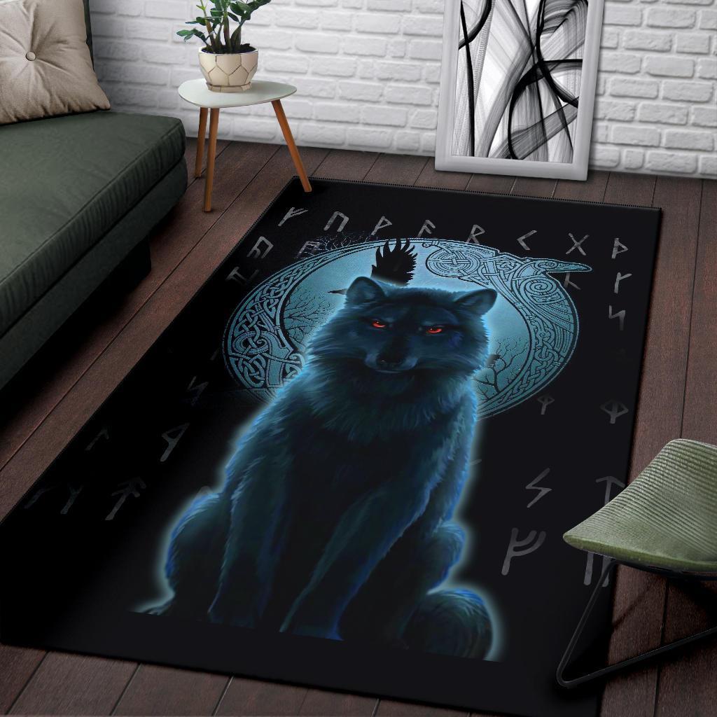 Viking Area Rug Fenrir Viking Wolf And Moon