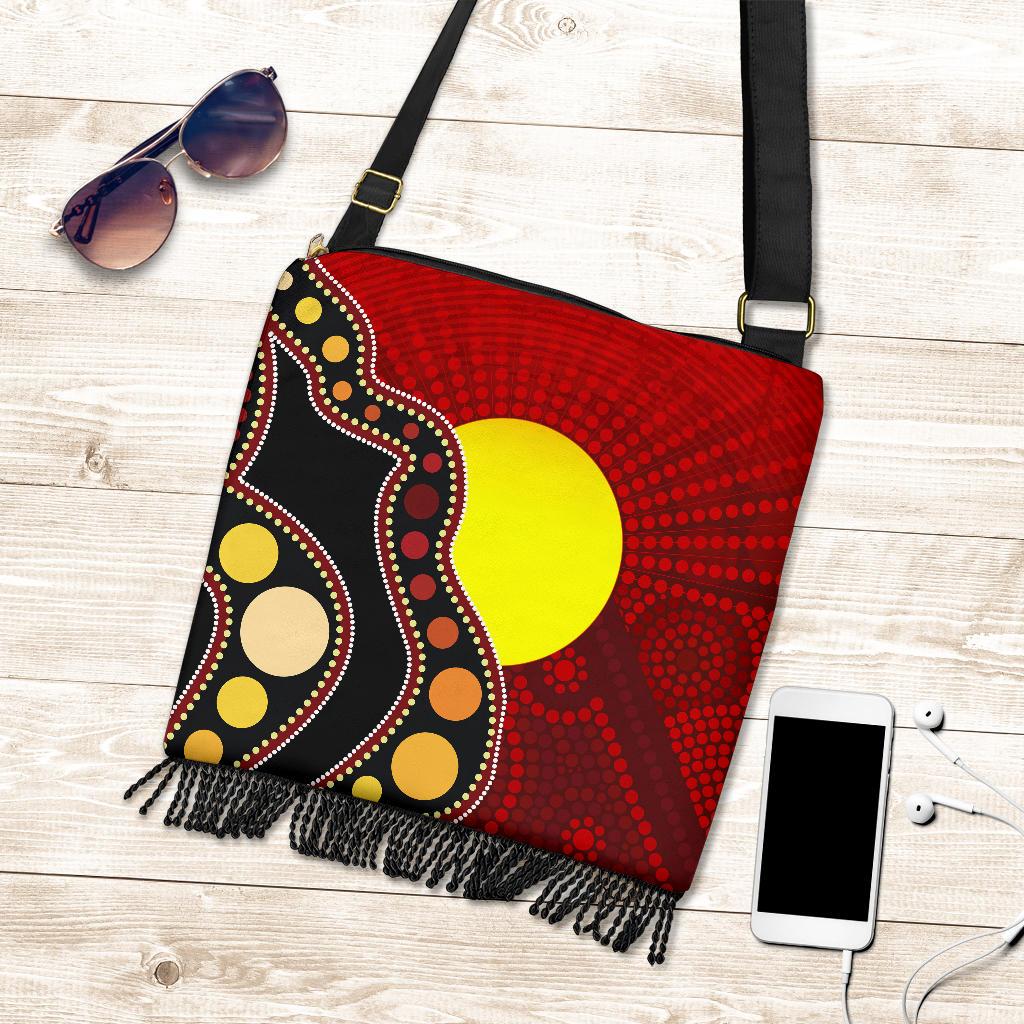 Boho Handbag Australia Indigenous Flag Circle Dot Painting Art Tote Bag