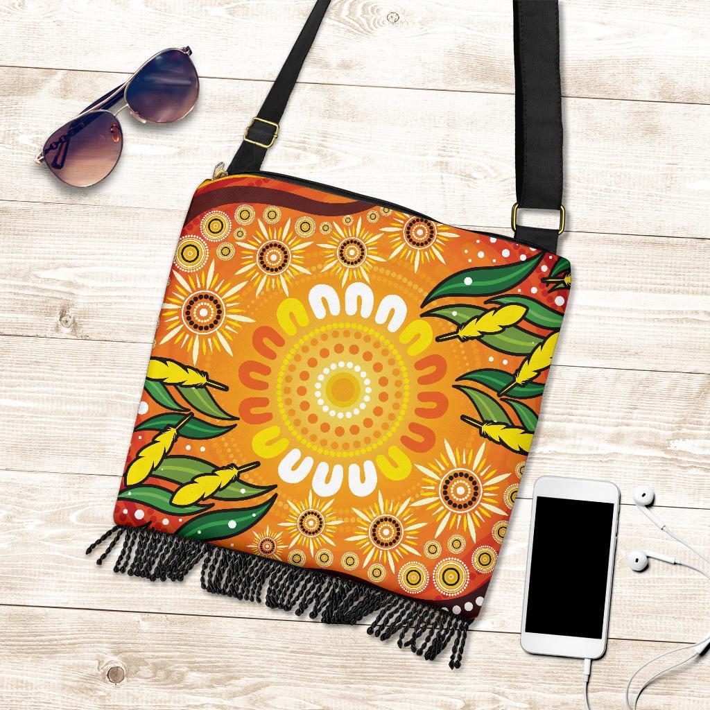 Boho Handbag - Indigenous Circle Leaf Patterns