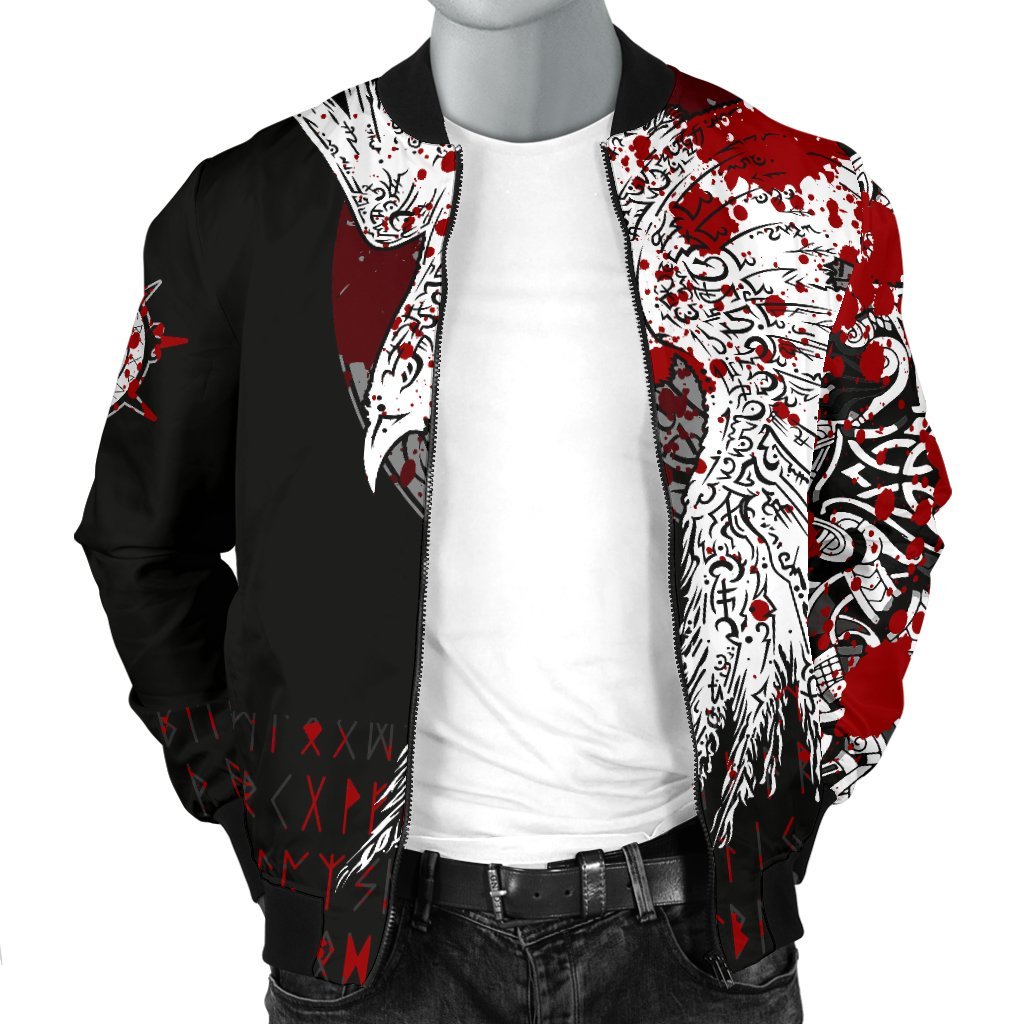 Custom Viking Bomber Jacket Mystical Raven Tattoo Blood Style Ver02