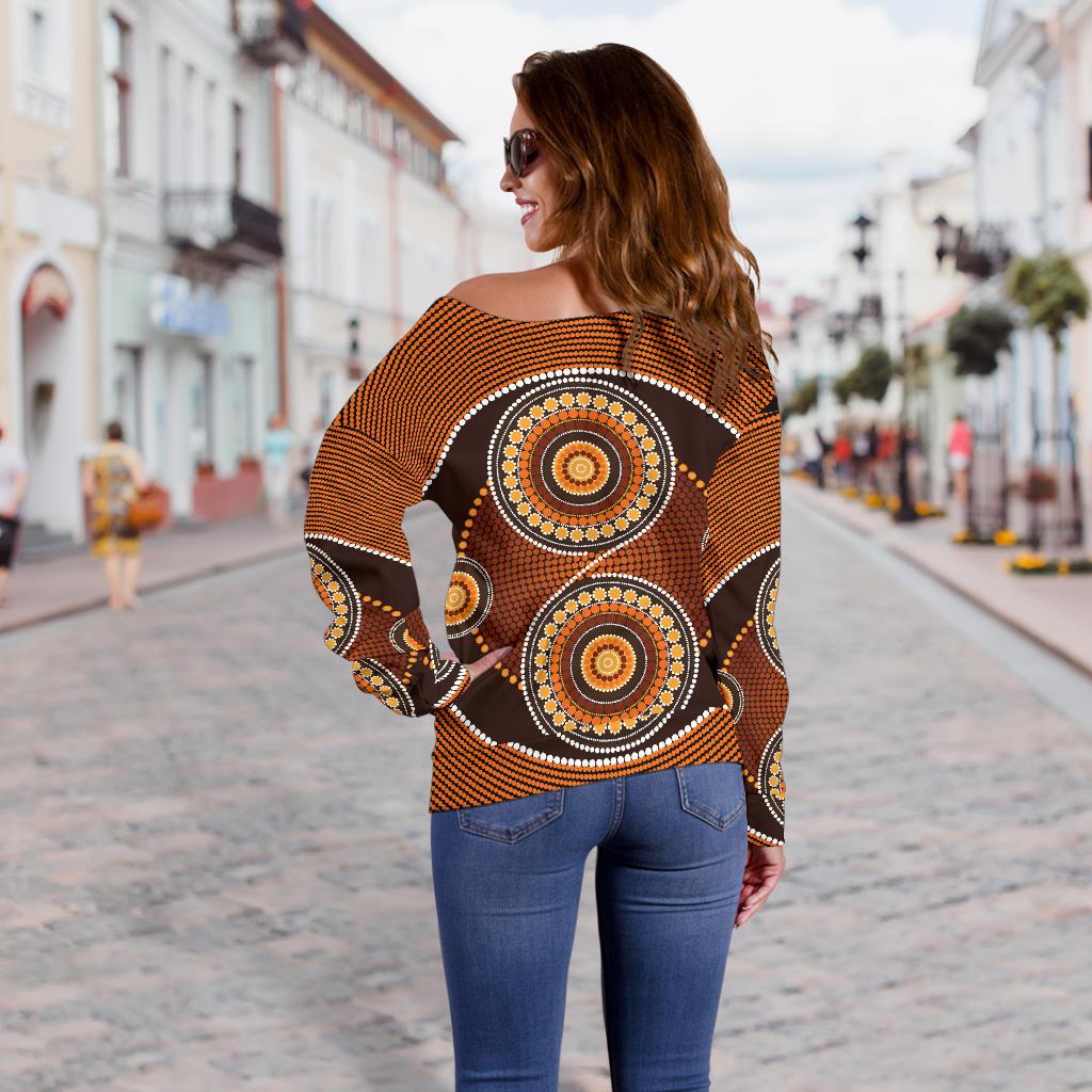 Women's Off Shoulder Sweater - Aboriginal Dot Painting Sweater Ver10