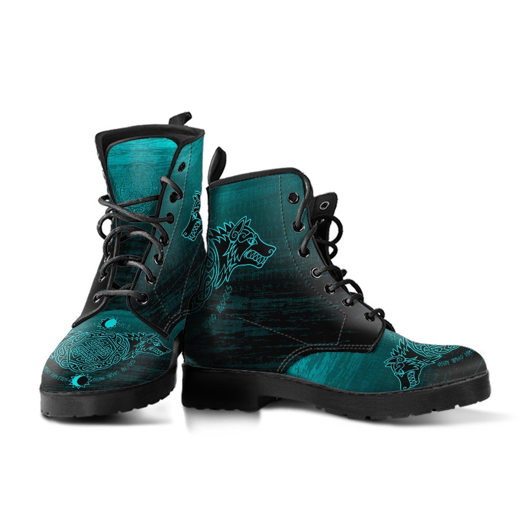 Viking Leather Boots Skoll And Hati Cyan Style