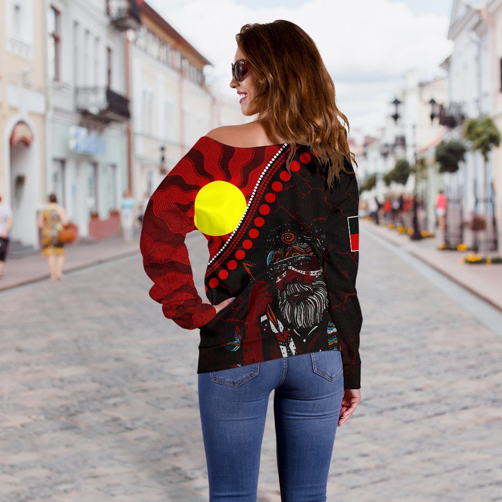 Aboriginal Women's Off Shoulder Sweater - Indigenous People And Sun