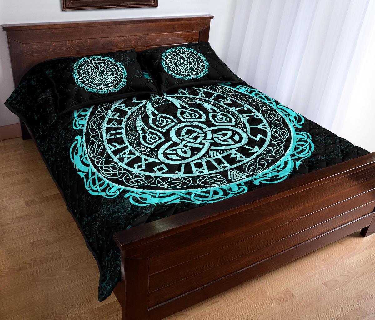 Viking Quilt Bedding Set Viking Bear Claws Cyan Tattoo