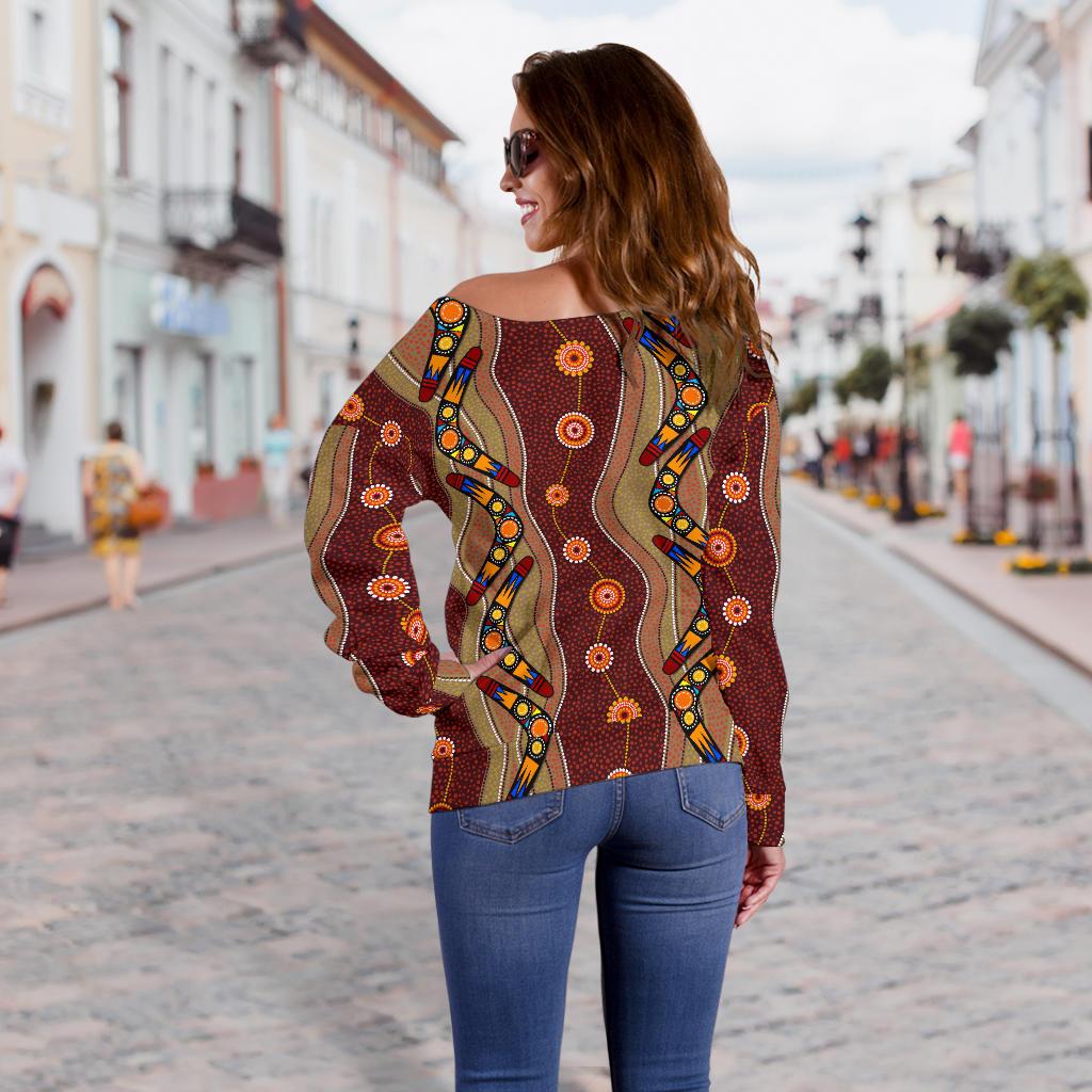 Off Shoulder Sweater - Aboriginal Sweater Boomerang Patterns