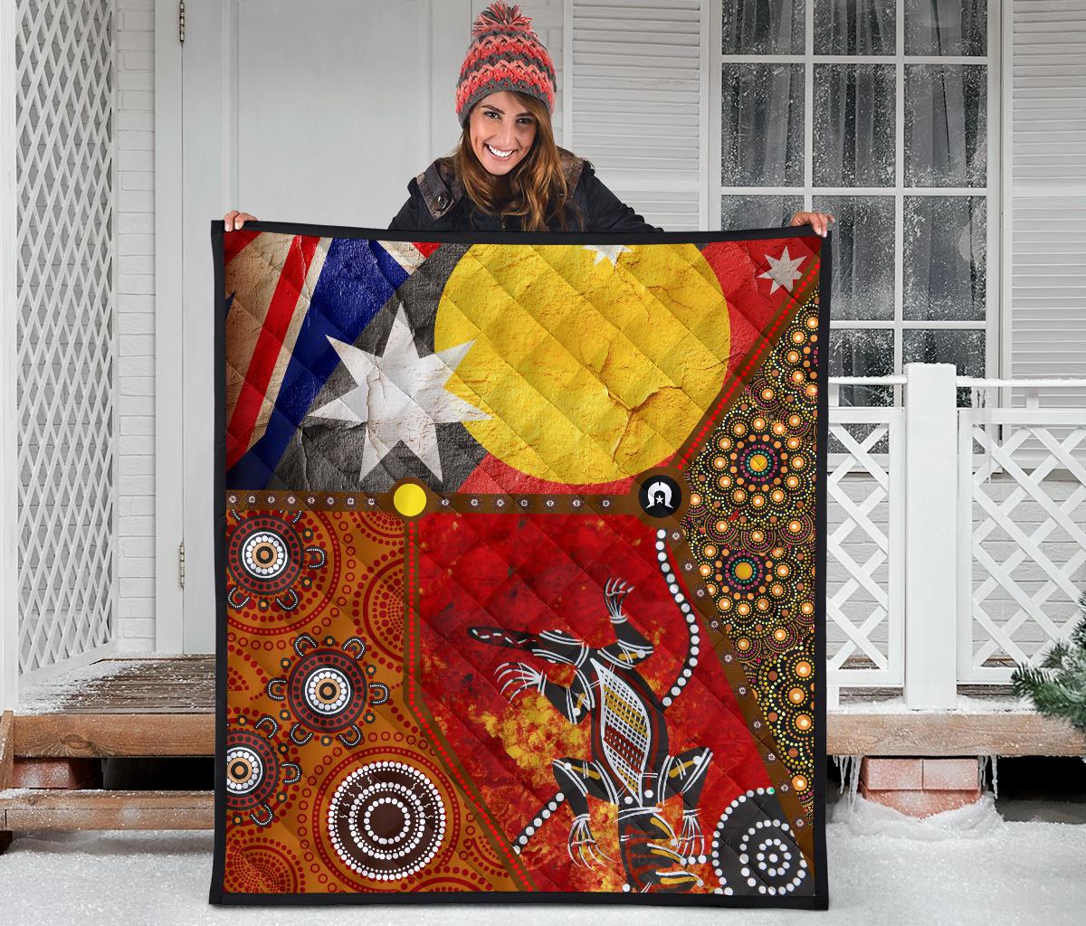 Premium Quilt - Aboriginal Dot Painting & Flags, Crocodile